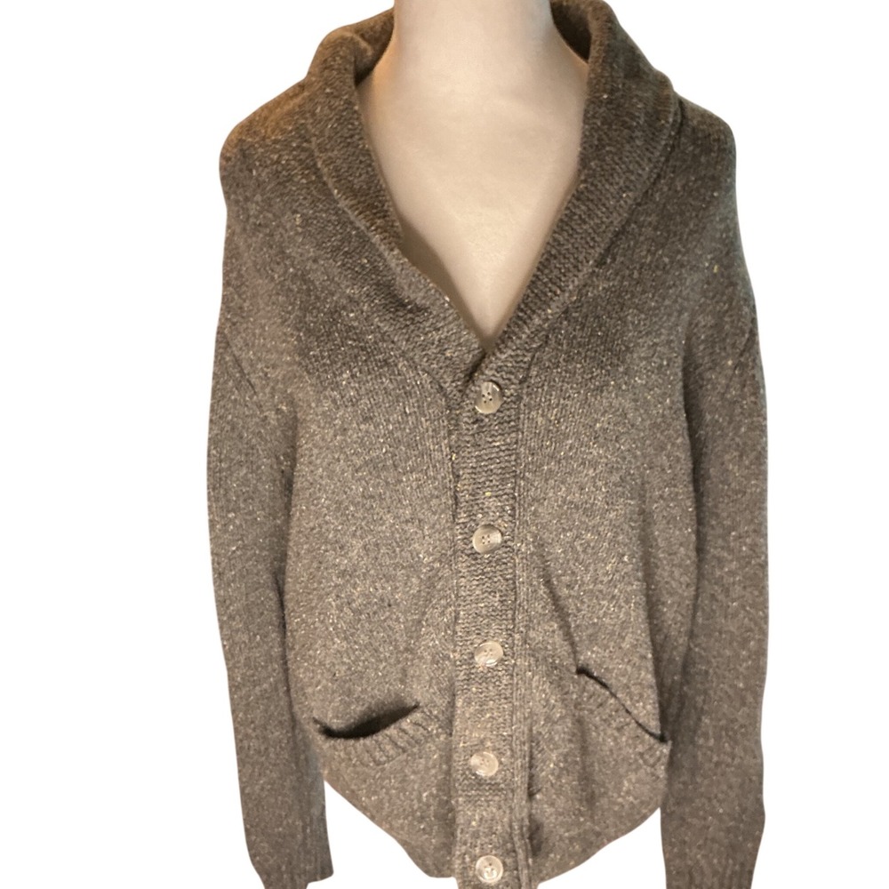 O'Hanlon Mills Shawl Collar Cardigan Gray Speckled Knit Button Front Size L Cozy